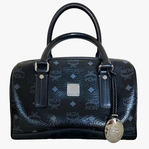 MCM Visetos Boston Black Leather Purse Handbag with Dust Bag & Hang Tag LIKE NEW